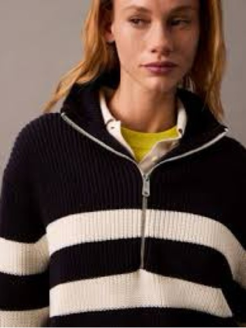 Elie Tahari Black and White Striped Half-Zip Knit Sweater